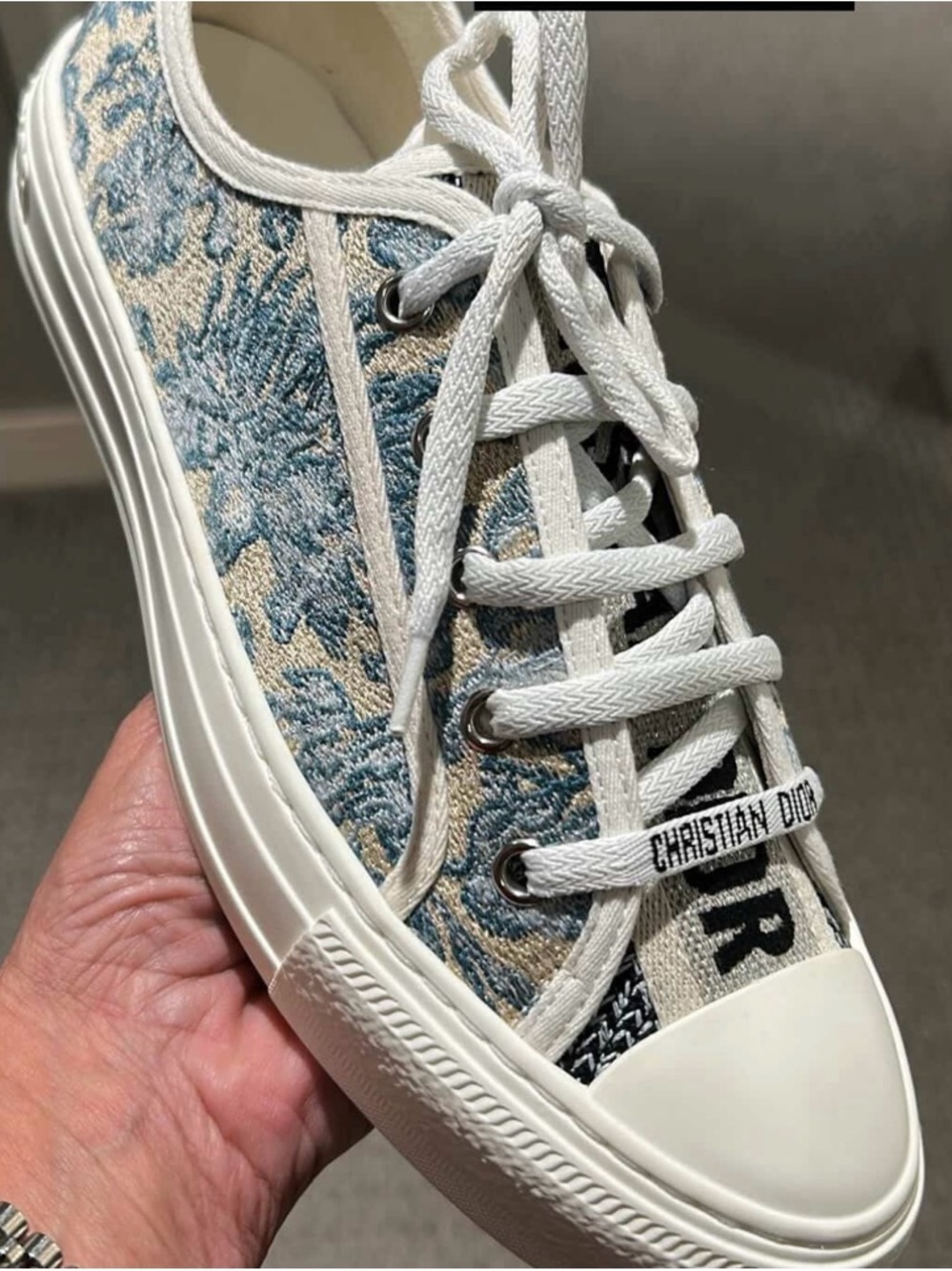 Dior Blue and Cream Jacquard Low-Top Sneakers
